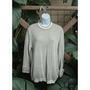 Kenzo Paris Beige Cotton Ribbed Sweater Sz Small Oversized Logo Cuffs Designer